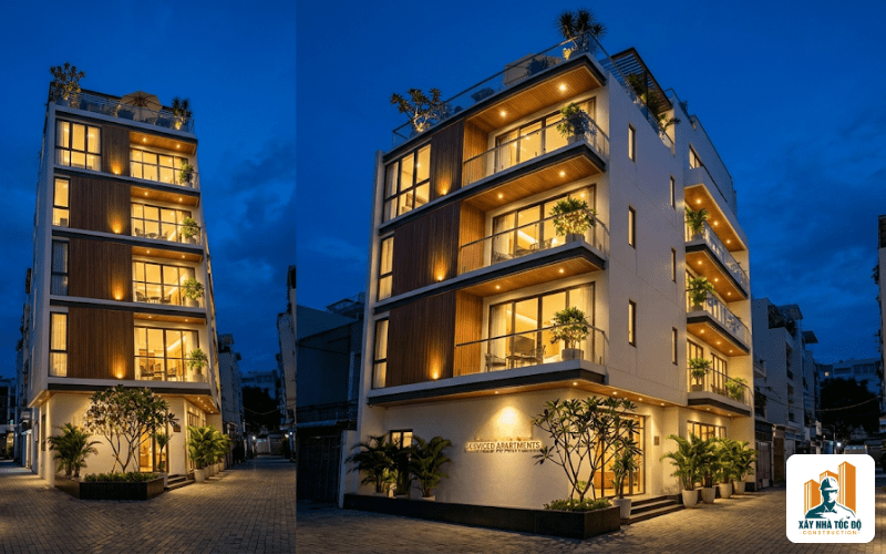 Hình ảnh thực tế tòa nhà căn hộ dịch vụ hoàn thiện của chị Linh, một case study thành công về kinh doanh căn hộ cho thuê.