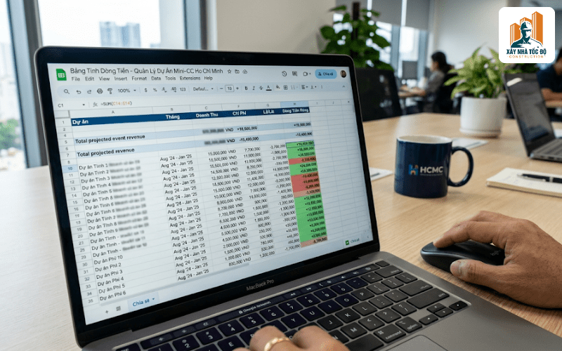 Giao diện file mẫu bảng tính dòng tiền nhà cho thuê trên Google Sheets.