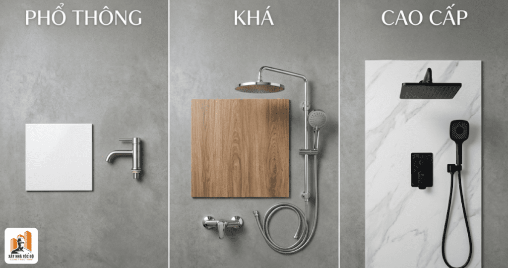 So sánh các gói vật tư ảnh hưởng đến chi phí xây chdv trọn gói: phổ thông, khá và cao cấp.