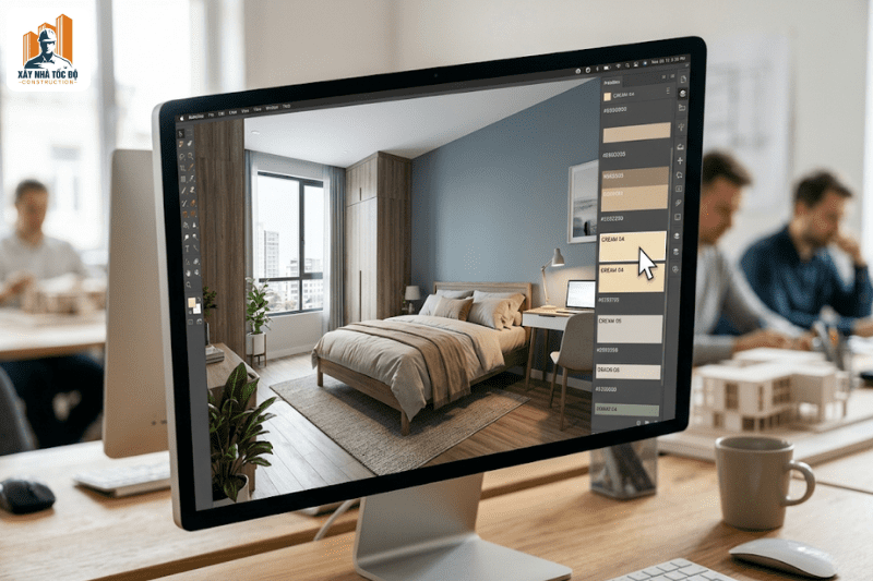 Xem bản vẽ 3D để chọn hướng cửa màu sơn cho căn hộ dịch vụ, tránh sai lầm tốn kém.
