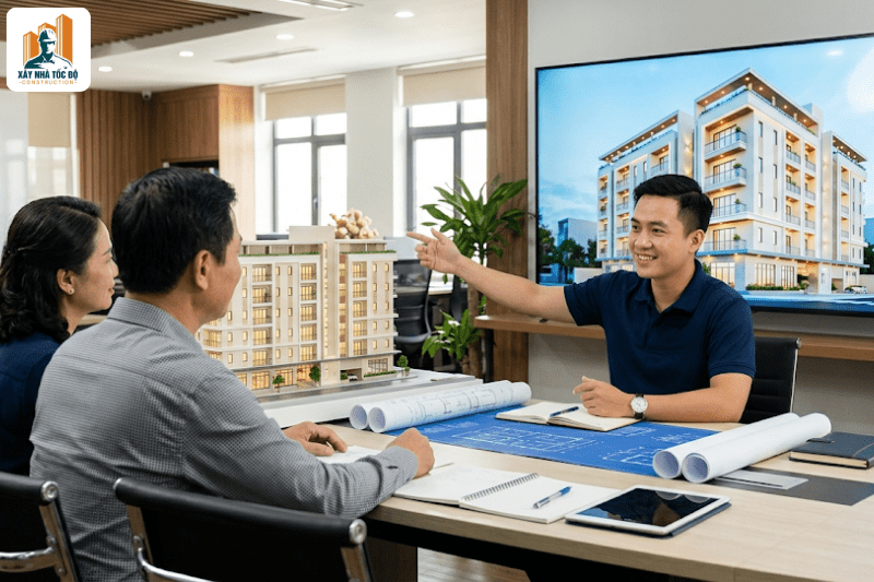 Chuyên gia tư vấn chọn hướng cửa màu sơn cho tòa nhà căn hộ dịch vụ kinh doanh để sinh tài lộc.
