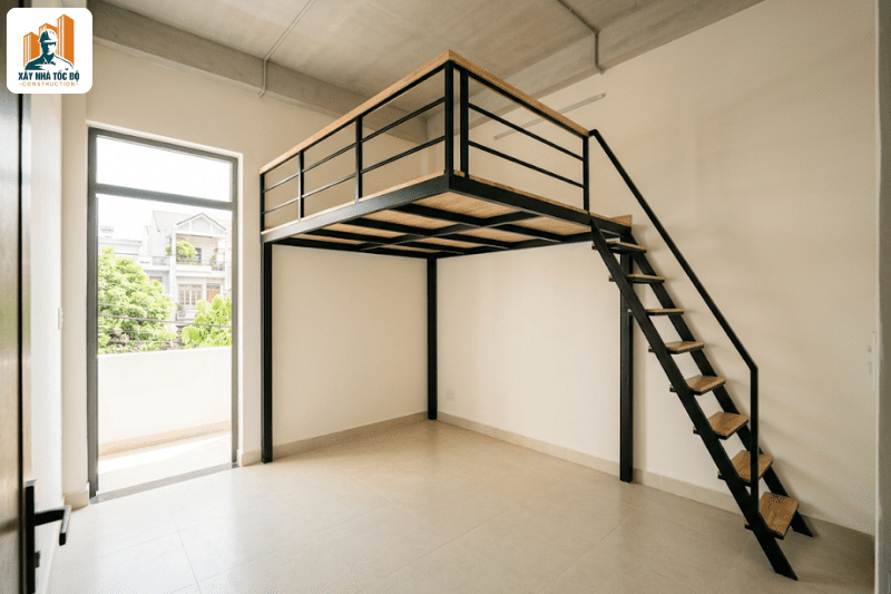 Mẫu thiết kế gác lửng thông minh trong dự án xây căn hộ dịch vụ 2 tỷ.