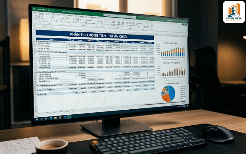 Bảng tính excel phân tích dòng tiền trong việc kinh doanh căn hộ cho thuê.