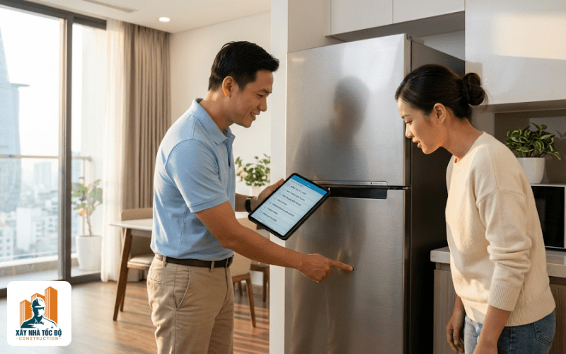 Kiểm tra chi tiết tài sản trong phụ lục bàn giao khi kinh doanh căn hộ cho thuê.