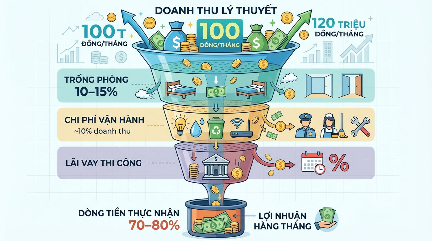 Phễu lọc dòng tiền thực tế quyết định thời gian hoàn vốn.