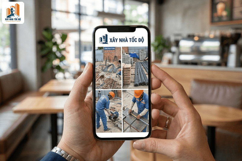 Giao diện ứng dụng camera giám sát tiến độ thi công căn hộ dịch vụ của Xây Nhà Tốc Độ trên điện thoại.