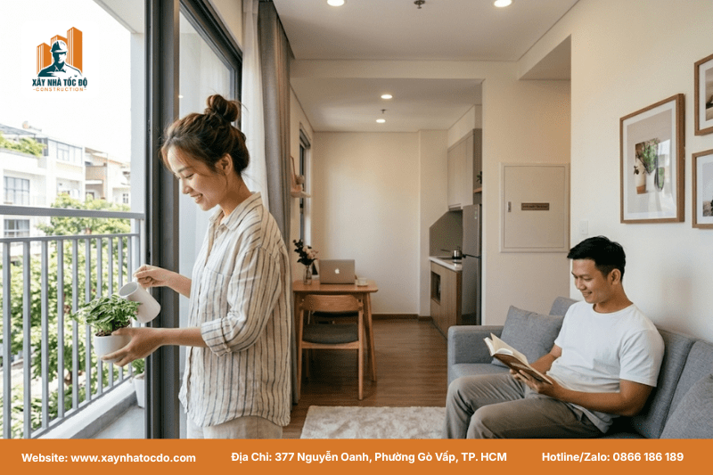 Khách thuê hài lòng trong căn hộ của một công trình dễ bảo trì.