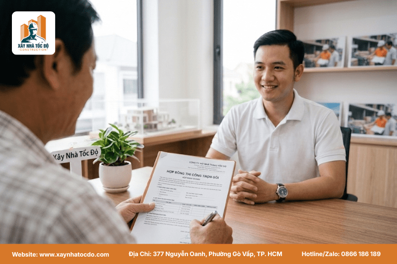 Hợp đồng chi tiết trả lời câu hỏi giá xây dựng bao gồm những gì, cam kết không phát sinh chi phí.