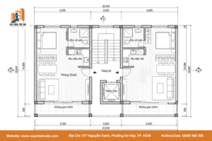 Sơ đồ thiết kế mặt bằng khi xây căn hộ dịch vụ 5x20 tối ưu diện tích.