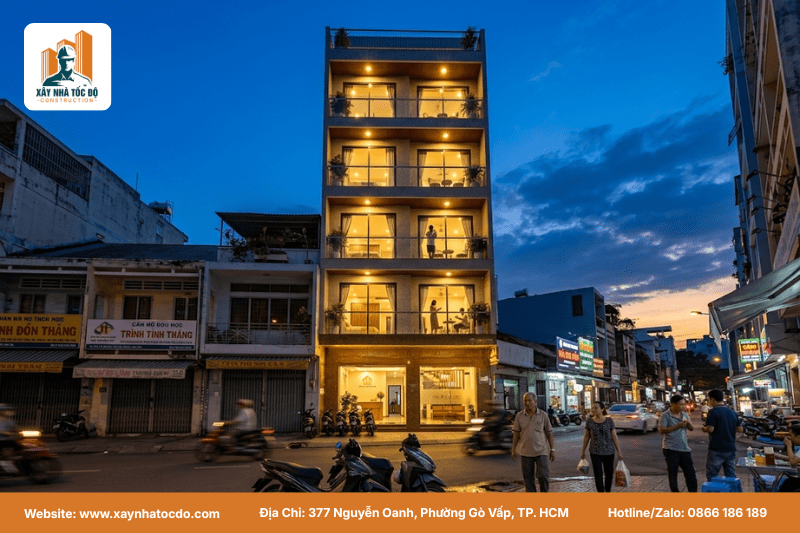 Thành quả tòa nhà sau khi xây căn hộ dịch vụ 5x20 thành công.