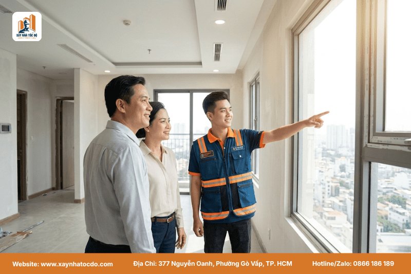 Chủ đầu tư tham quan công trình để đánh giá năng lực của đội ngũ thi công cơ hữu.