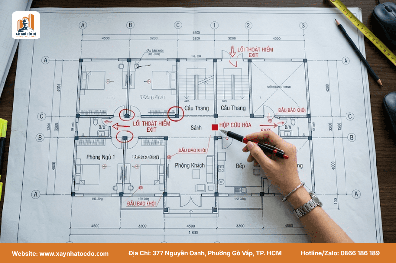 Bản vẽ thiết kế thể hiện việc tối ưu mật độ xây dựng và giải pháp PCCC sau khi phân tích đất Phú Quốc.