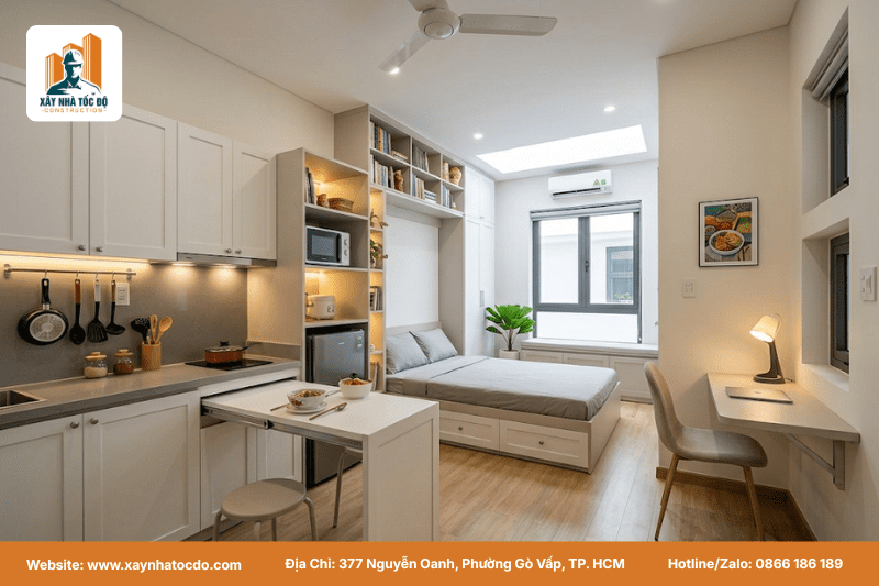 Thiết kế tối ưu cho thuê với bố cục nội thất thông minh, đảm bảo sự tiện lợi và riêng tư.
