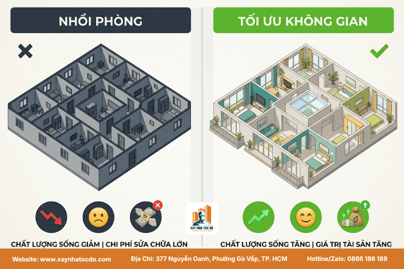 So sánh phương án tối ưu không gian cho thuê và phương án "Nhồi phòng".