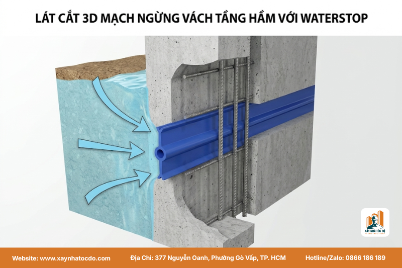 Băng cản nước ngăn nước ngầm tiếp cận gây ăn mòn cốt thép bên trong bê tông.
