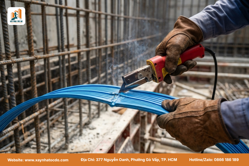 Giám sát thi công mối hàn băng cản nước tầng hầm để đảm bảo kín tuyệt đối.