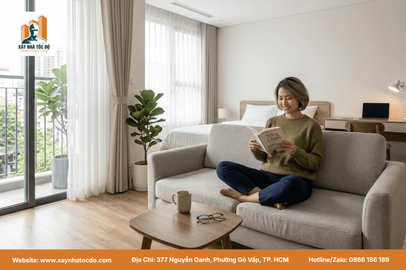 Căn hộ dịch vụ được thi công đúng kỹ thuật mang lại trải nghiệm sống yên tĩnh, tiện nghi cho khách thuê.