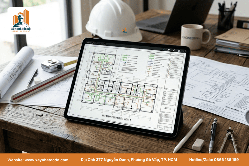 Bản vẽ thiết kế căn hộ dịch vụ với hệ thống M&E khoa học, dễ tiếp cận.