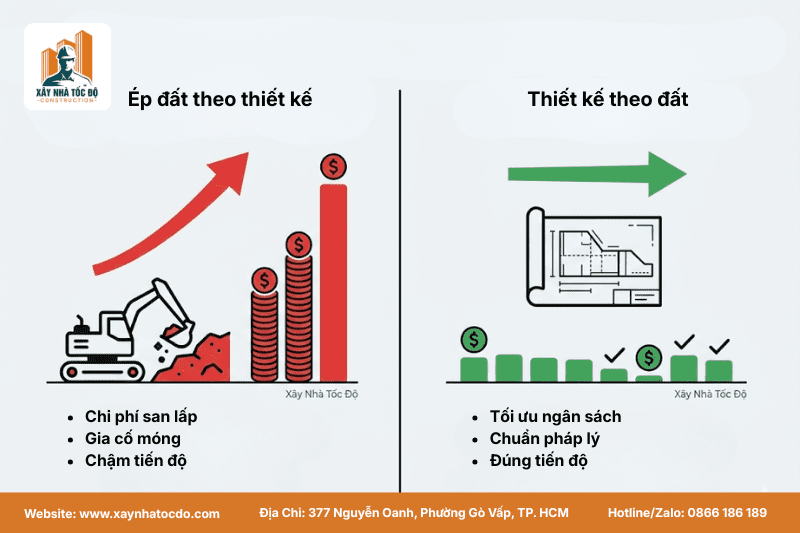 Infographic so sánh chi phí khi ép đất theo thiết kế và chi phí khi áp dụng phương pháp thiết kế theo đất.