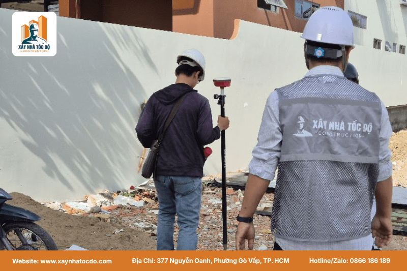 Kỹ sư Xây Nhà Tốc Độ đang khảo sát địa chất để lên phương án thiết kế theo đất hiệu quả nhất cho chủ đầu tư.