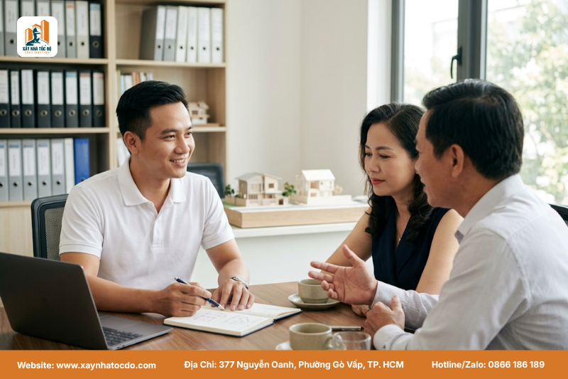 Kỹ sư Xây Nhà Tốc Độ tư vấn cho khách hàng về hành trình từ ý tưởng đến bản vẽ 3D cho dự án CHDV.