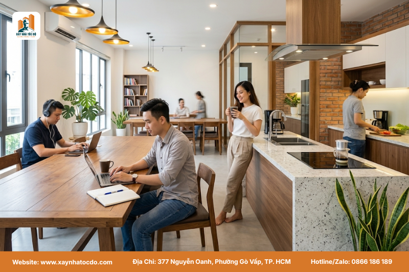 Không gian chung trong thiết kế lifestyle CHDV giúp tăng trải nghiệm khách thuê.