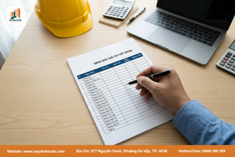 Kinh nghiệm xây nhà cho thuê bắt đầu từ việc xem xét bảng báo giá chi tiết (BOQ) rõ ràng.