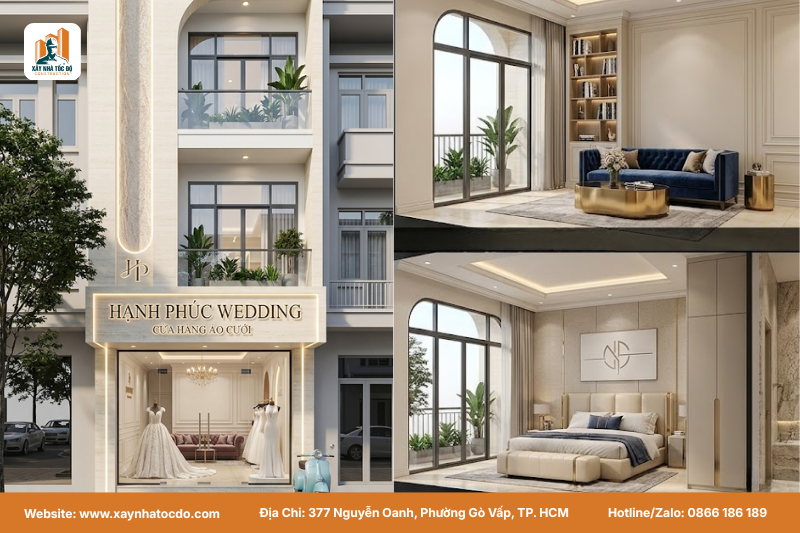 Thiết kế nhà ở kết hợp kinh doanh shop quần áo với lối đi riêng cho gia đình, đảm bảo riêng tư tuyệt đối.