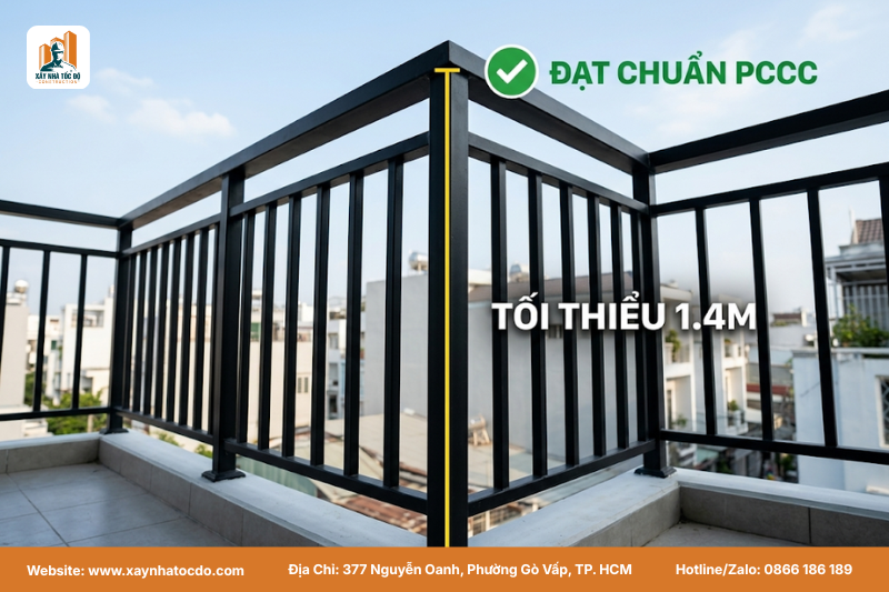 Lan can ban công đạt chuẩn an toàn PCCC theo quy định độ vươn ban công mới nhất.