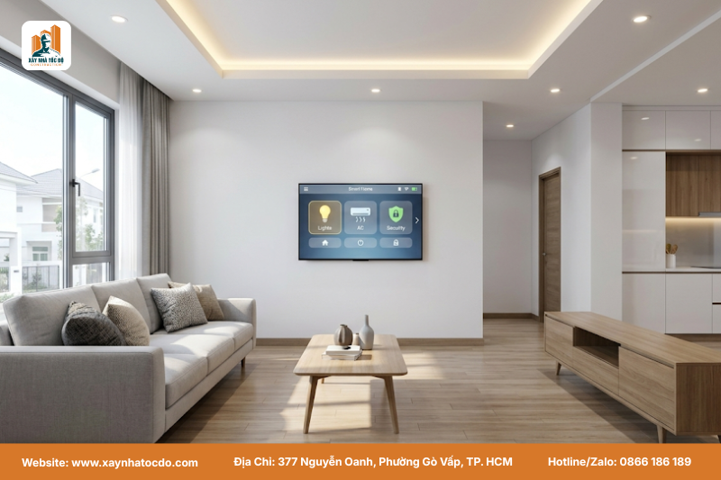 Phòng khách sang trọng sau khi nâng cấp smarthome cho nhà cũ, tích hợp hệ thống chiếu sáng thông minh.