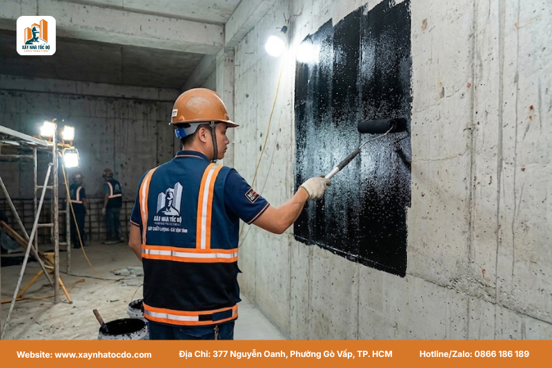Biện pháp chống thấm vách và sàn hầm đúng quy định tầng hầm nhà phố, ngăn ngừa ẩm mốc.