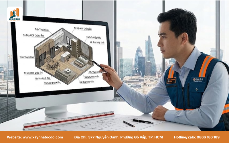 Bóc tách chi tiết theo bản vẽ 3D là phương pháp báo giá thi công nội thất nhà phố chính xác và chuyên nghiệp nhất.
