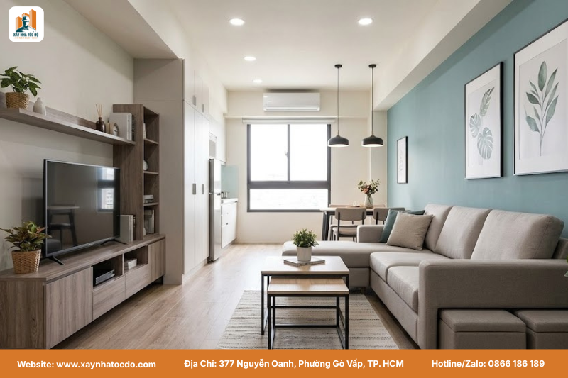 Nội thất phong cách Hiện đại, tối ưu chi phí nhưng vẫn đảm bảo thẩm mỹ và công năng.