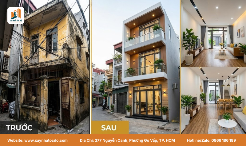 Màn lột xác ngoạn mục của một căn nhà phố sau khi được Xây Nhà Tốc Độ cải tạo.