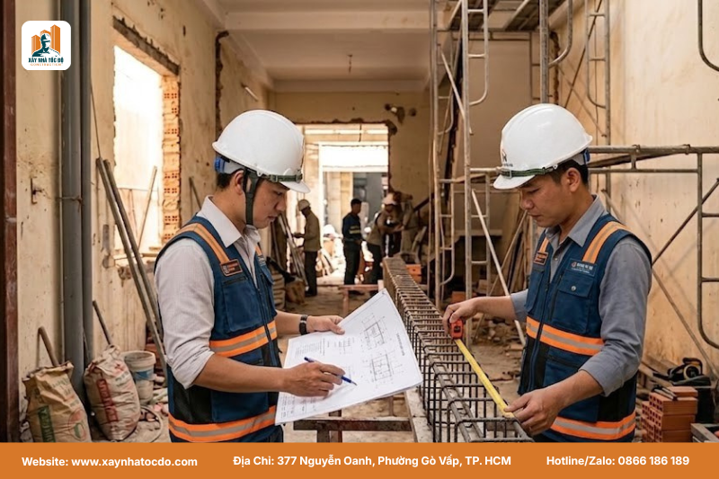 Đội ngũ kỹ sư luôn giám sát chặt chẽ tại công trình để đảm bảo chất lượng.