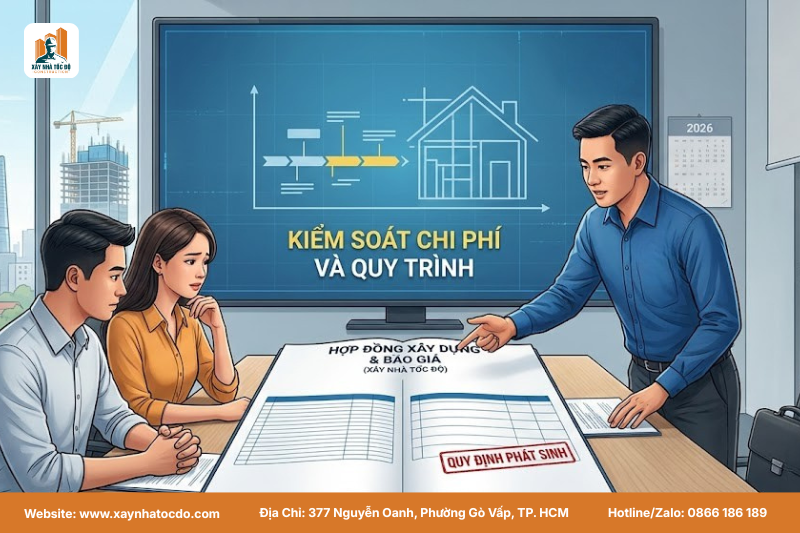 Hợp đồng và bảng báo giá thi công nội thất CHDV minh bạch là cơ sở cho cam kết "Không phát sinh chi phí" của Xây Nhà Tốc Độ.