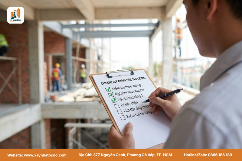 Sử dụng checklist trong hướng dẫn giám sát thi công để không bỏ sót hạng mục.