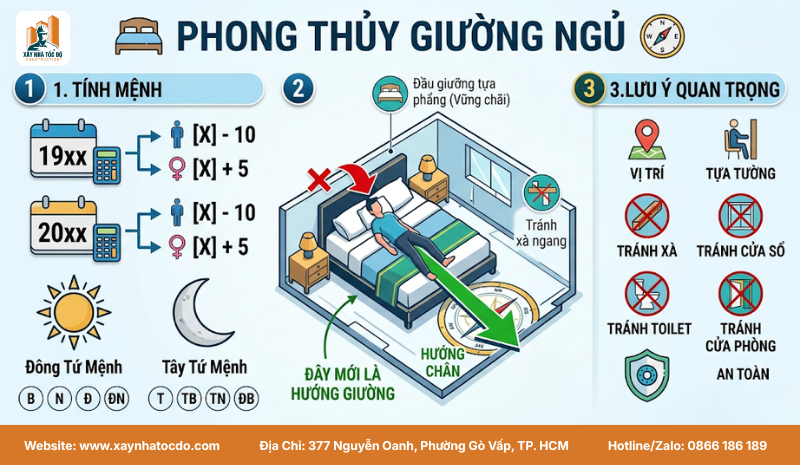  Bảng tra cứu cung mệnh Đông Tứ Mệnh và Tây Tứ Mệnh để xem hướng giường ngủ phù hợp nhất.