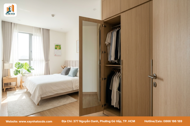  Minh họa vị trí đặt gương soi đúng và sai trong phòng ngủ, giúp việc xem hướng giường ngủ hiệu quả hơn.
