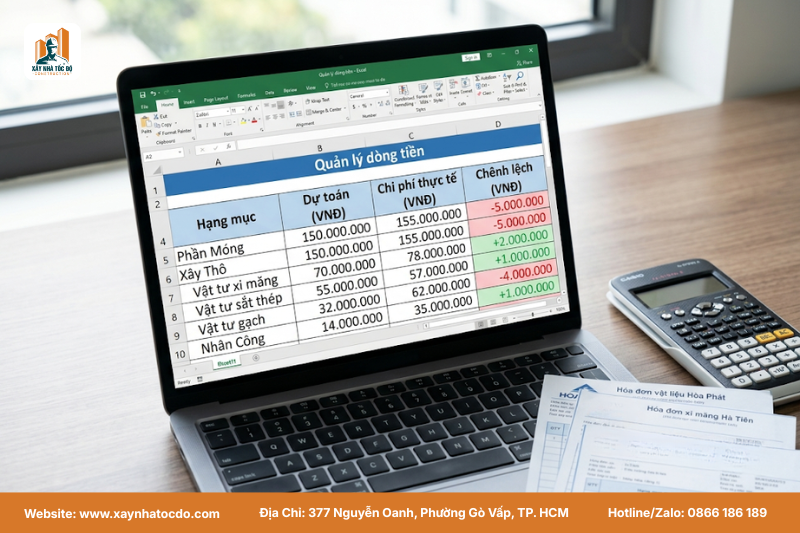 Minh họa việc quản lý chi phí xây dựng hiệu quả bằng mẫu excel theo dõi thi công.