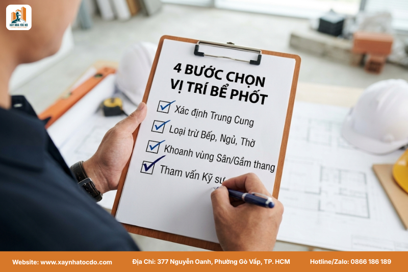 Checklist 4 bước xác định vị trí chuẩn phong thủy bể tự hoại từ chuyên gia.