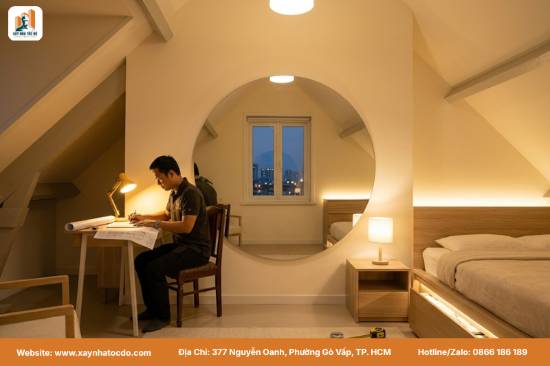 Không gian ấm cúng nhờ áp dụng mẹo lựa chọn nội thất chi phí thấp với hệ thống đèn 3 lớp.