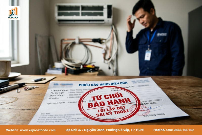 Hình ảnh phiếu bảo hành bị từ chối do lựa chọn độ dày ống đồng sai tiêu chuẩn.