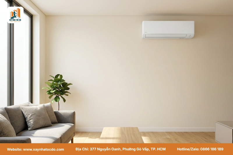 Bức tường phòng khách sang trọng sau khi thi công đường ống thoát nước máy lạnh âm tường.