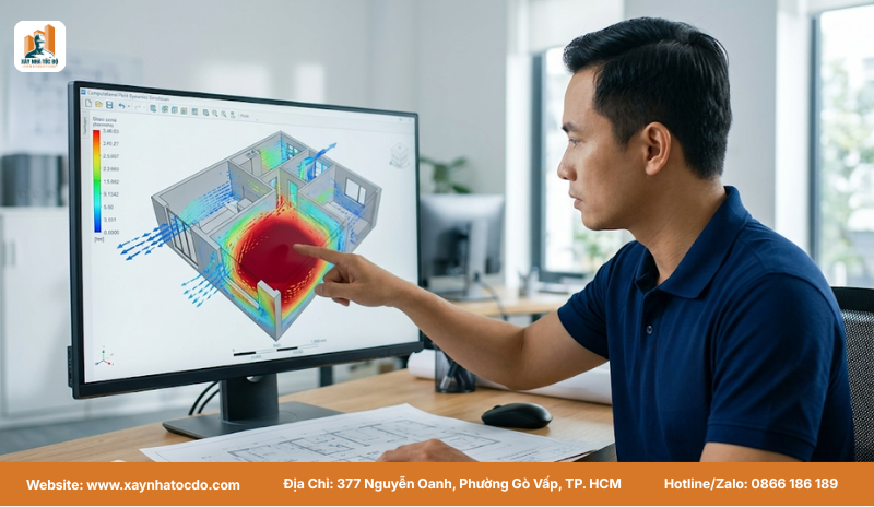 Mô phỏng 3D luồng không khí để tìm nguyên nhân gây ngộp do HVAC trong căn hộ.