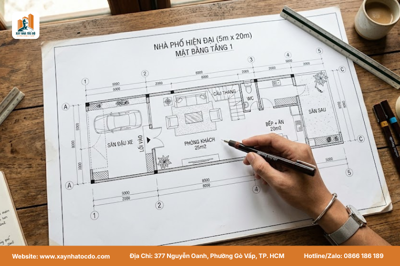 Chi tiết mặt bằng kiến trúc trong hướng dẫn đọc bản vẽ xây dựng.