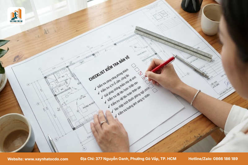 Checklist kiểm tra theo hướng dẫn đọc bản vẽ xây dựng trước khi ký duyệt.