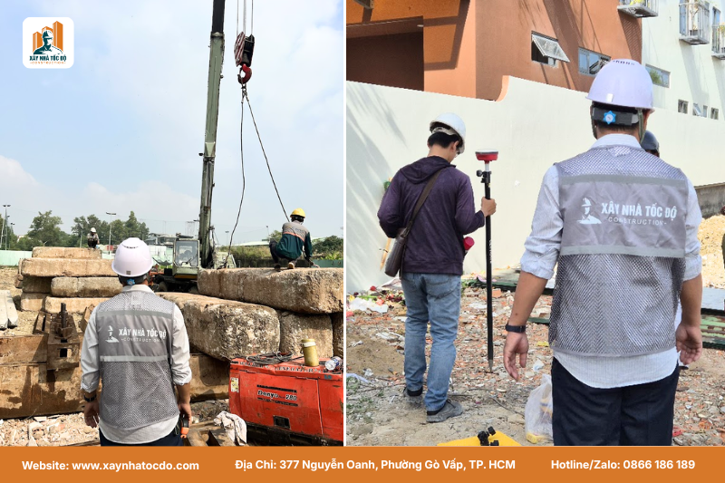 Quy trình khảo sát mặt bằng thực tế bao gồm bước khoan khảo sát địa chất.