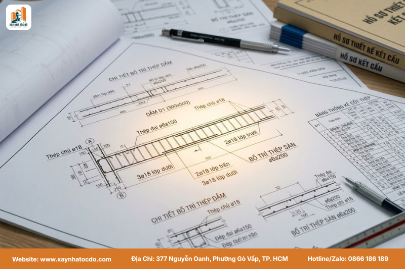 Chi tiết bản vẽ kết cấu dầm sàn, một phần không thể thiếu trong hồ sơ bản vẽ xây nhà.