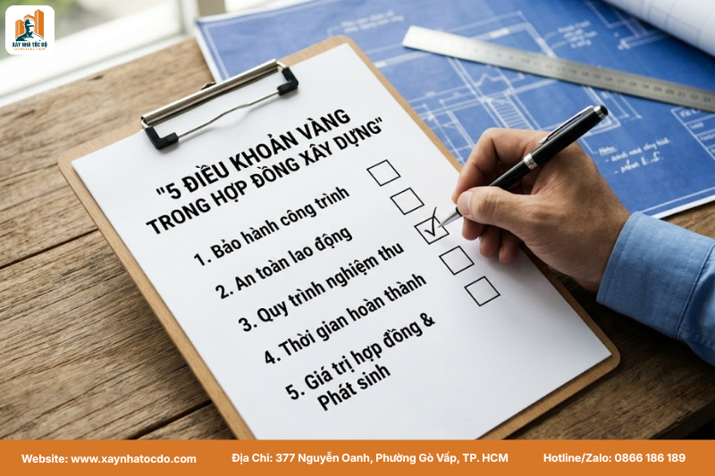 Checklist 5 điều khoản vàng phải có trong mẫu hợp đồng xây dựng mới nhất.